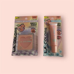LA COLORS Bundle Cheeky & Peachy -- Cheek and Lip Glitter Balm and Lipgloss NIB